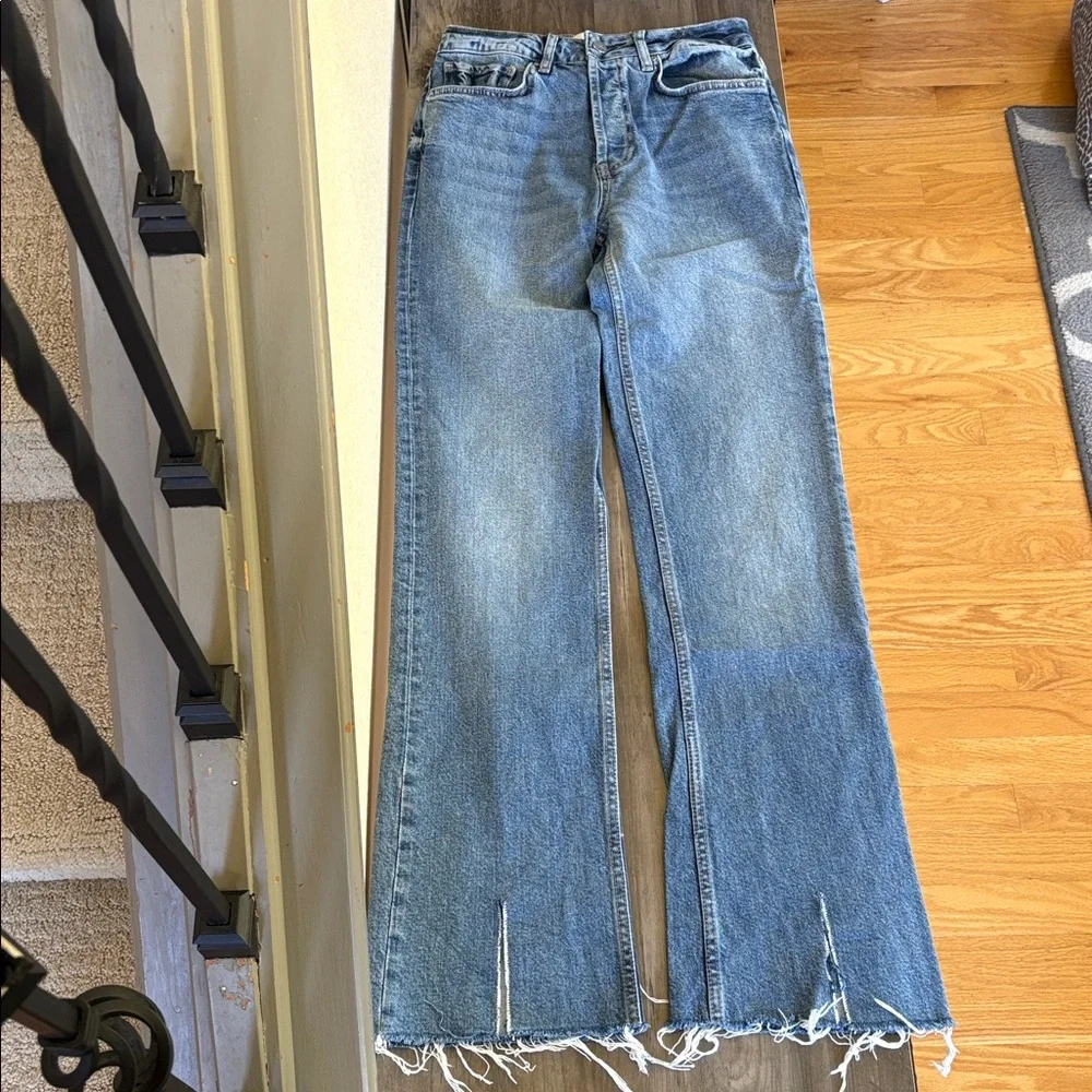 Anine Bing Distressed Button Fly Blue Flare Jeans Size 27 - Picture 14 of 16